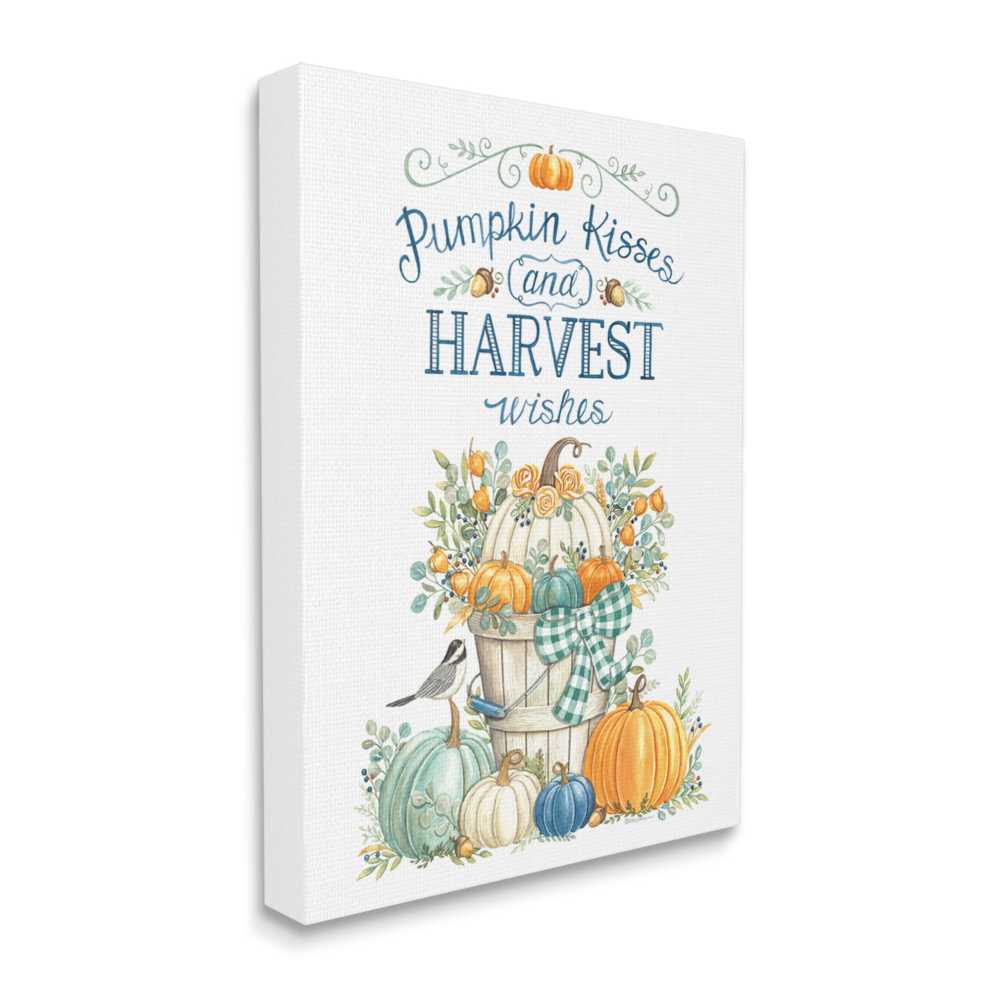 Harvest Wishes Autumnal Fall Pumpkins Botanical Bouquet Botanical & Floral Graphic Art Gallery-Wrapped Canvas Print Wall Art