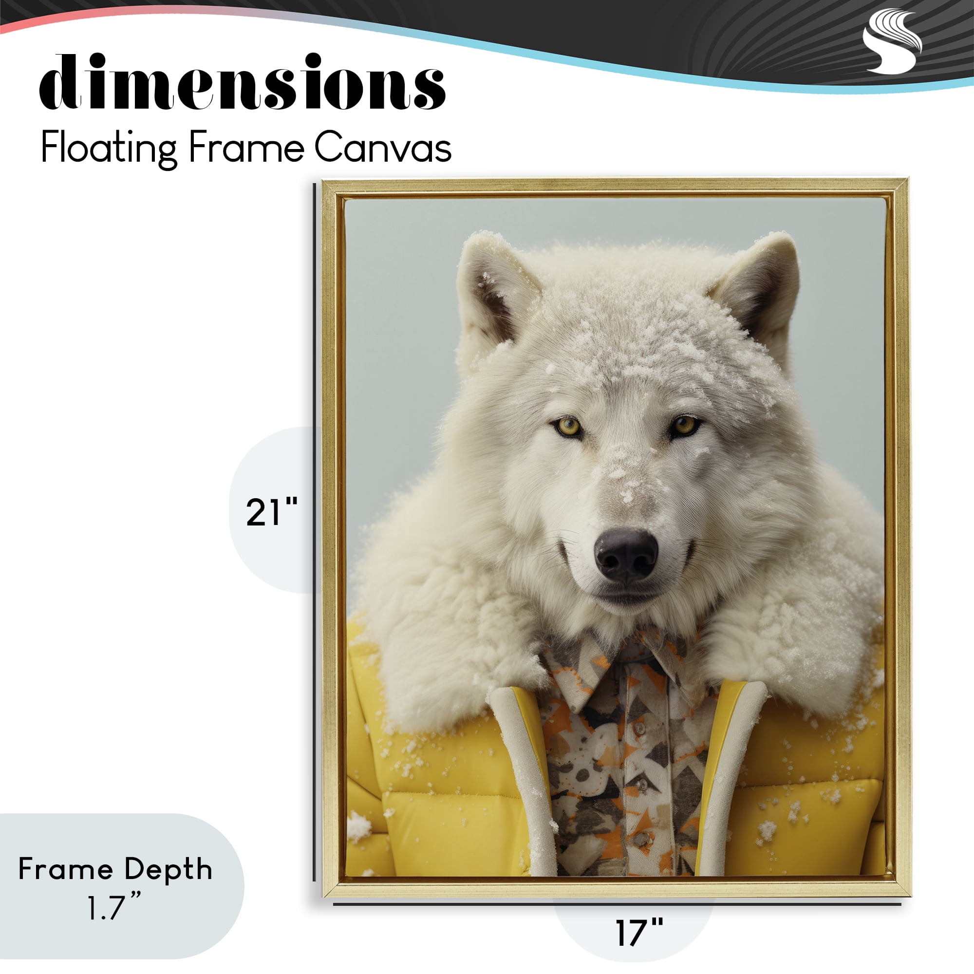 Stupell Industries Snow Wolf Yellow Jacket Gold Framed Floater Canvas Wall Art, design by Ray Powers