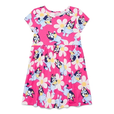 Bluey Girls' Allover Print Dress with Short Sleeves, Sizes 4-12