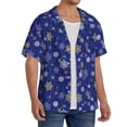 thumbnail image 4 of Cauagu Golden Snowflakes Royal Blue Men's Short Sleeve Button Down Hawaiian Shirt for Men Bowling Shirts Casual Summer Beach Shirt,3X-Large, 4 of 6
