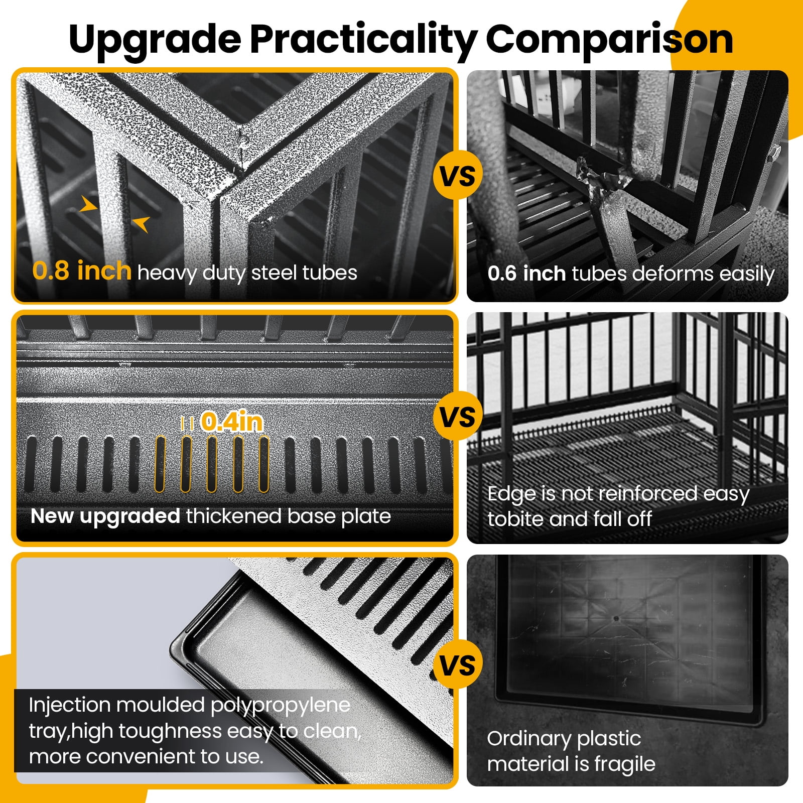 Heavy Duty Dog Crate With four Wheels, Dog Crates For Large Dogs, Double Door Strong Metal Dog Kennel With Removable Tray. Easily Removable Dog Cage For Travel And Transit. Apply For Indoor&Outdoor.