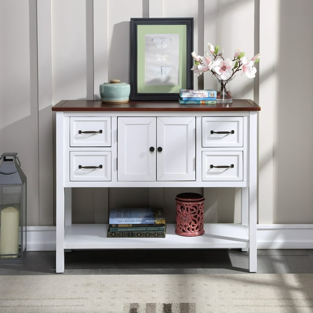 Sideboard Buffet Table 43 Farmhouse Console Table Wooden Hallway Table With Drawers Cabinet And Storage Shelves Multifunctional Usage Foyer Table 220lbs Weight Capacity H017 Walmart Com Walmart Com