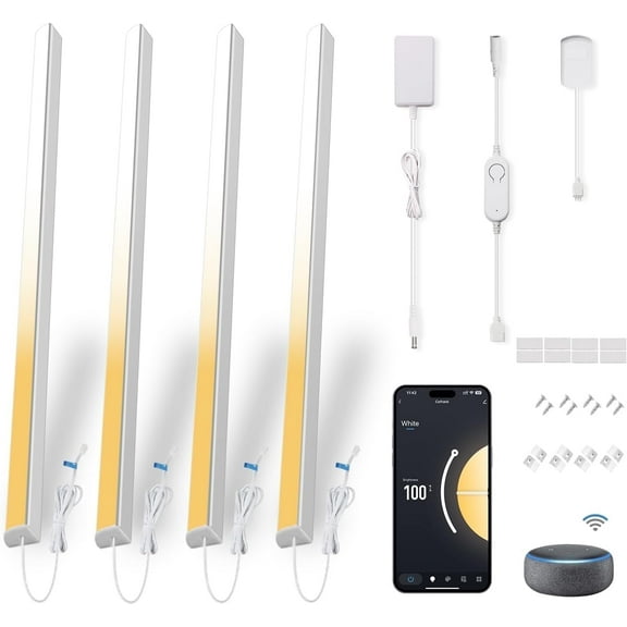 Cefrank Smart Under Cabinet Lights, 4-Pack 12" V-Shaped LED Bars - Voice & App Controlled, Dimmable 2700K-6000K, Easy 5-Minute Install