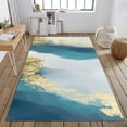 thumbnail image 3 of Modern Blue Gold Oil Painting Texture Area Rug for Living Room, Blue Gradient Gold Foil Rug for Bedroom, Fade Resistant Home Decorative Rugs for Teen Kids Family Bedside, 3x5ft, 3 of 7