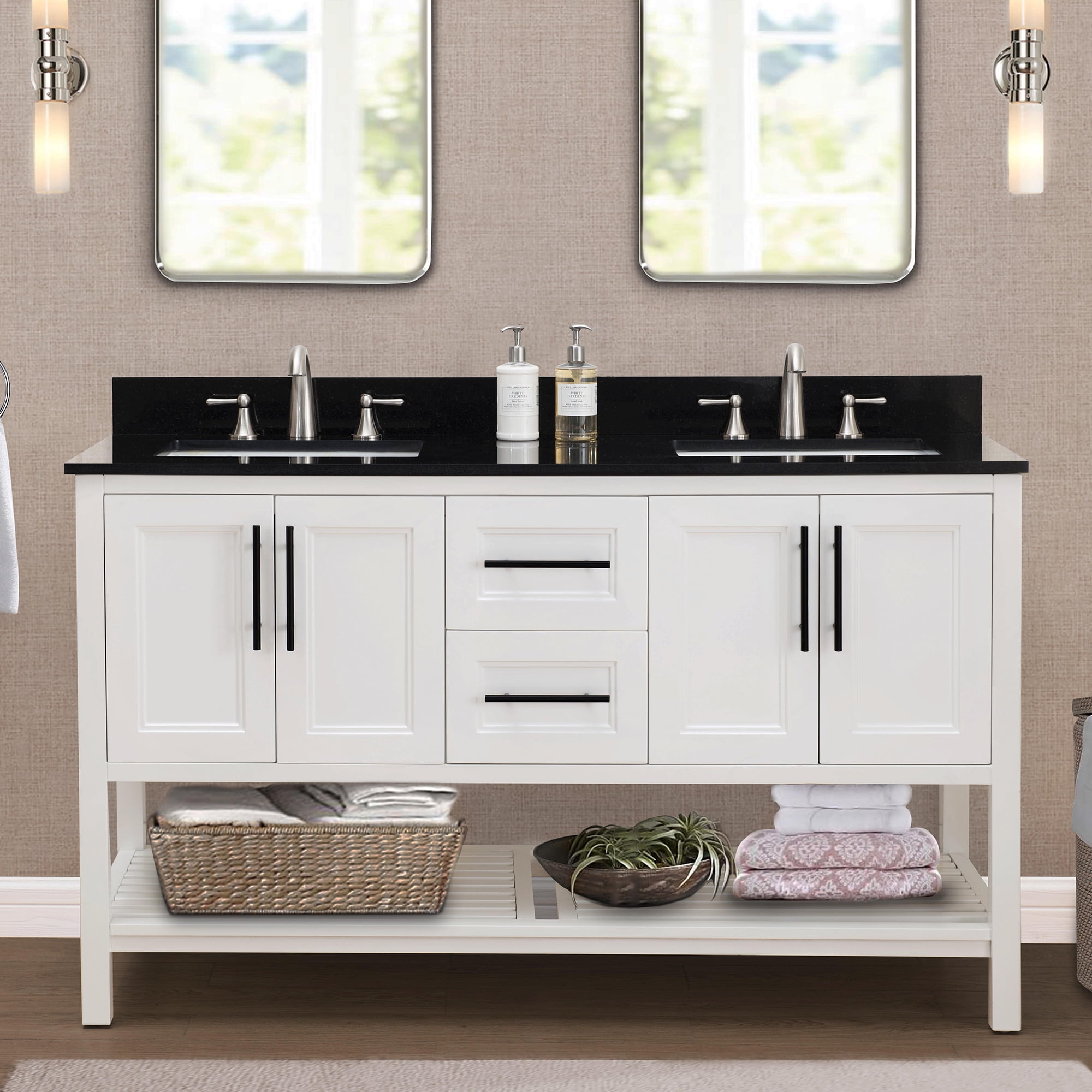 Sunjoy White 60 In Transitional Style Double Sink Bathroom Vanity