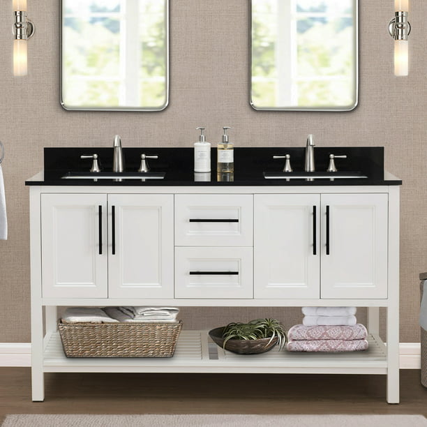 Sunjoy White 60 In Transitional Style, Solid Wood Double Vanity Bathroom