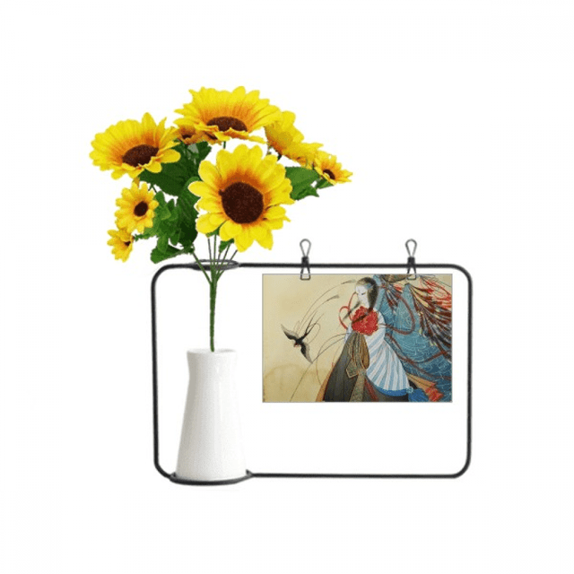 Swallows Chinese Antique Illustrator Artificial Sunflower Vases Bottle Blessing Card