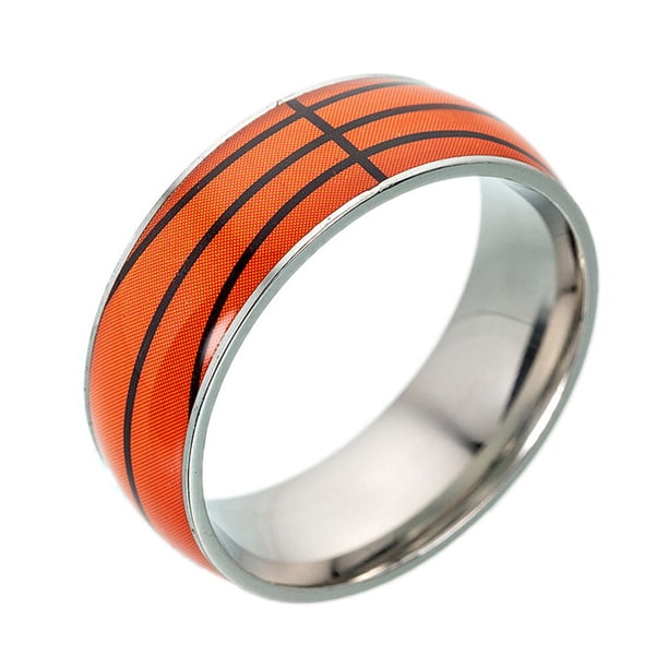 KAKOWELY Anillo de acero de titanio con diseño de baloncesto, con personalidad, con impresión UV, para deportistas, niños y hombres - Talla 7 (naranja)
