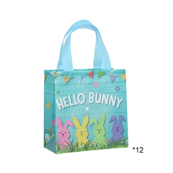 TanSiDing 12pc Easter Gift Bags Bulk Party Favor Bags with Bunny Design Reusable Decorative Pouches for Holiday Treats Egg Hunt Celebration Supplies