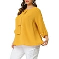 thumbnail image 4 of Unique Bargains Women's Plus Chiffon Top Round Neck Ruffle Work Blouse 1X Yellow, 4 of 7