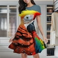 thumbnail image 2 of Colorful Parrot Art Print Women's Classic Swing Skater Dress Casual Work Party Cocktail Dresses, 2 of 6