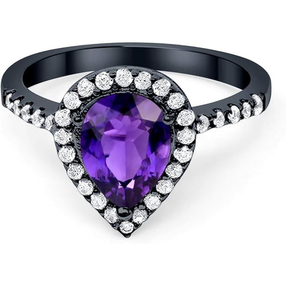 Divine Creation 2.00 Ct Pear Cut Purple Amethyst Wedding Engagement Halo Ring 925 Sterling Silver 14K Black Gold Plated For Women's -9