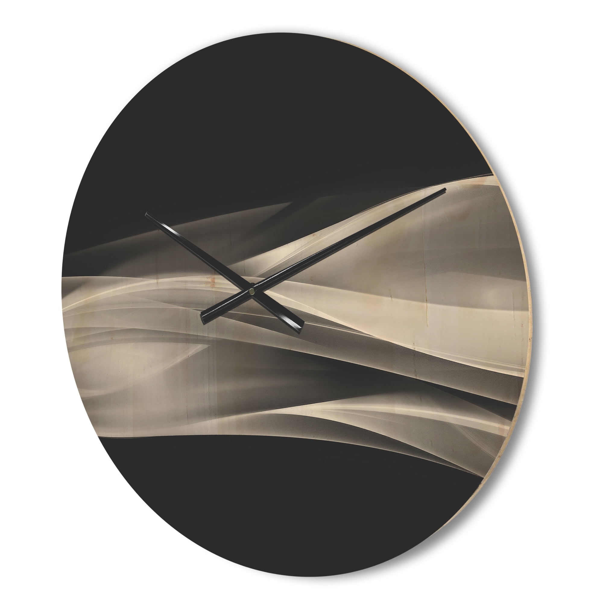 Designart 'Glittering Fractal Silver on Black' Modern Wood Wall Clock