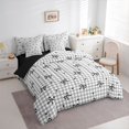 thumbnail image 2 of Manfei Love Heart Print Bow Tie Bedding Comforter Set 7-Piece for Kids Girls,Grey Plaid King Bedding Sets for Teens Women,Black Reversible,Microfiber Bedroom Decor, 2 of 7