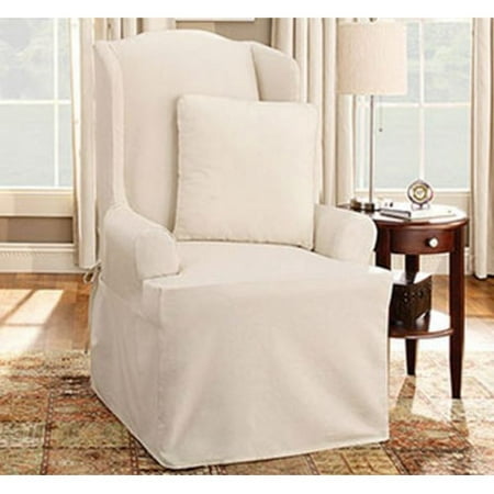 Sure Fit Cotton Duck Wing Chair TCushion Slipcover Sure Fit Cotton Duck Wing Chair TCushion Slipcover