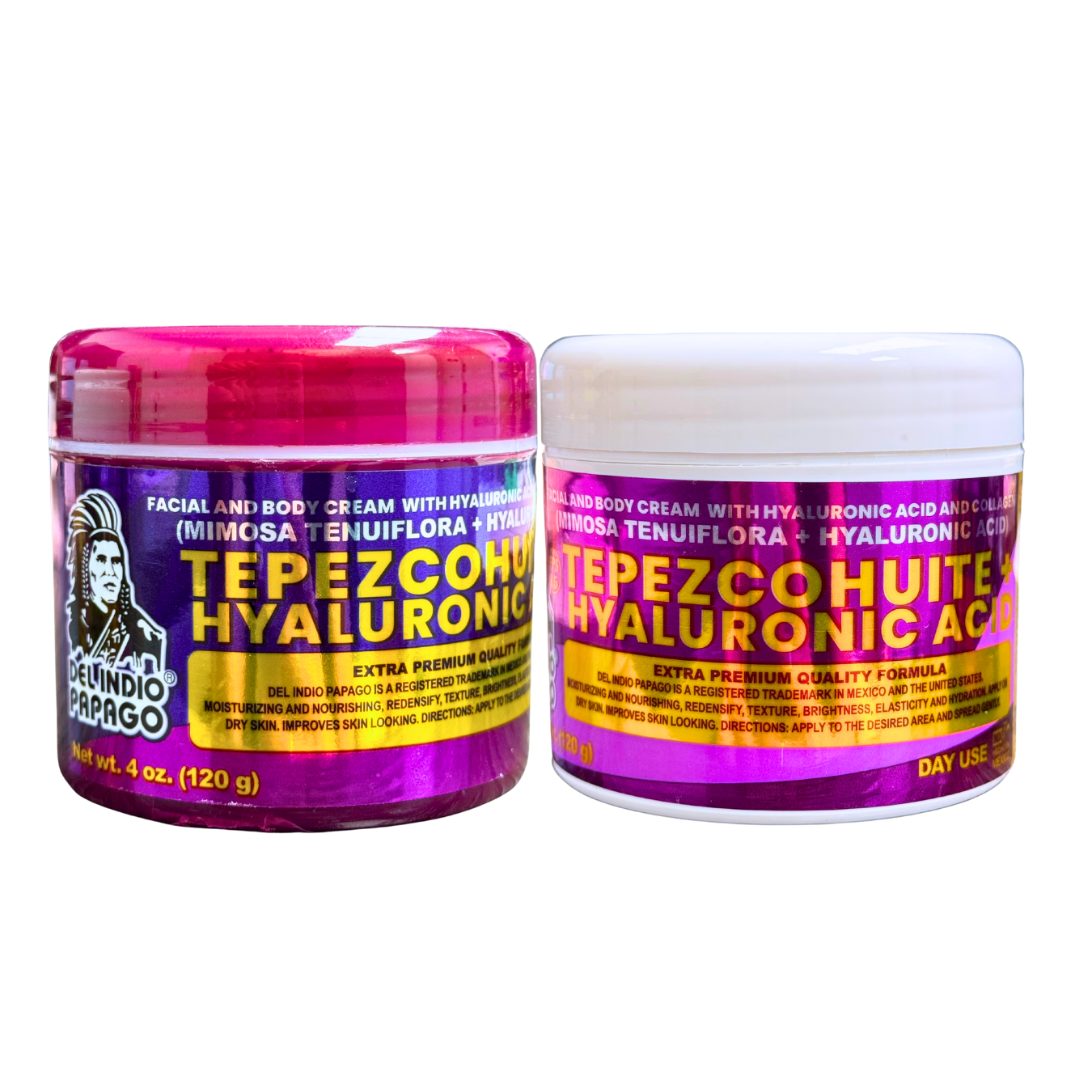 Tepezcohuite + Hyaluronic Acid Facial Cream Set, Day & Night Use – Moisturizing & Nourishing Skincare, 120g Each