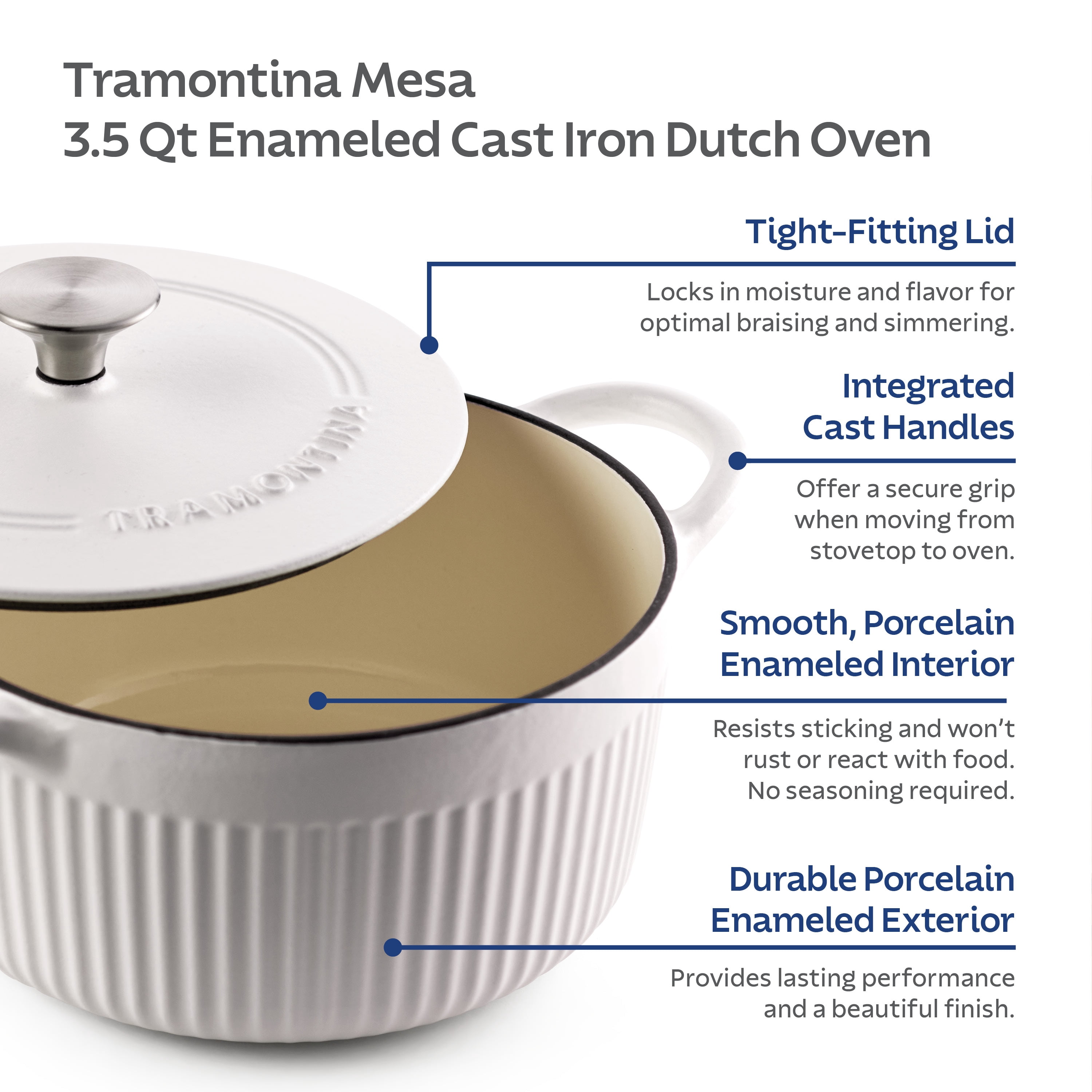 Tramontina Mesa 3.5 Qt Enameled Cast Iron Dutch Oven White