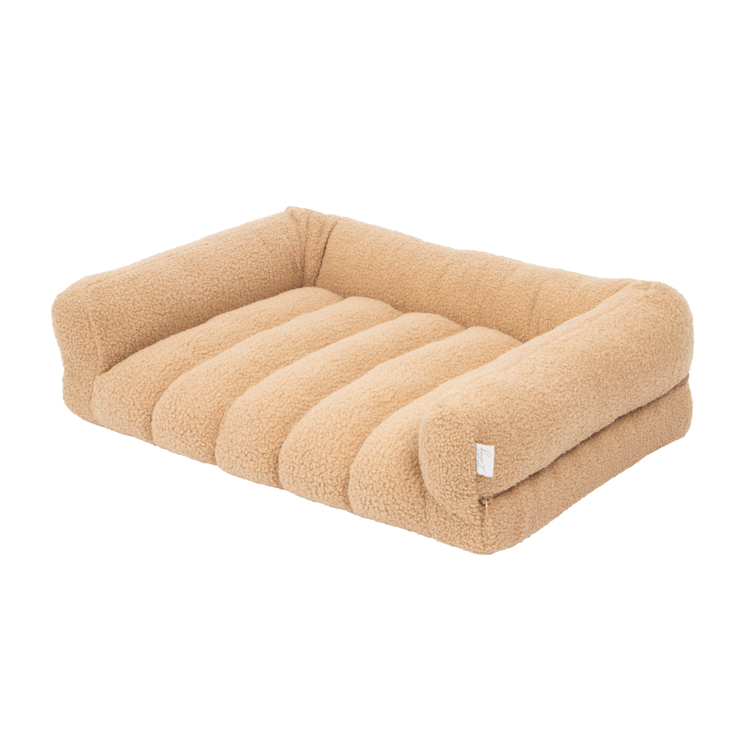SportPet Designs Quilted Sherpa Sofa-Style Pet Bed Lounger, Brown, Medium, 30 in x 22 in x 7.5 in