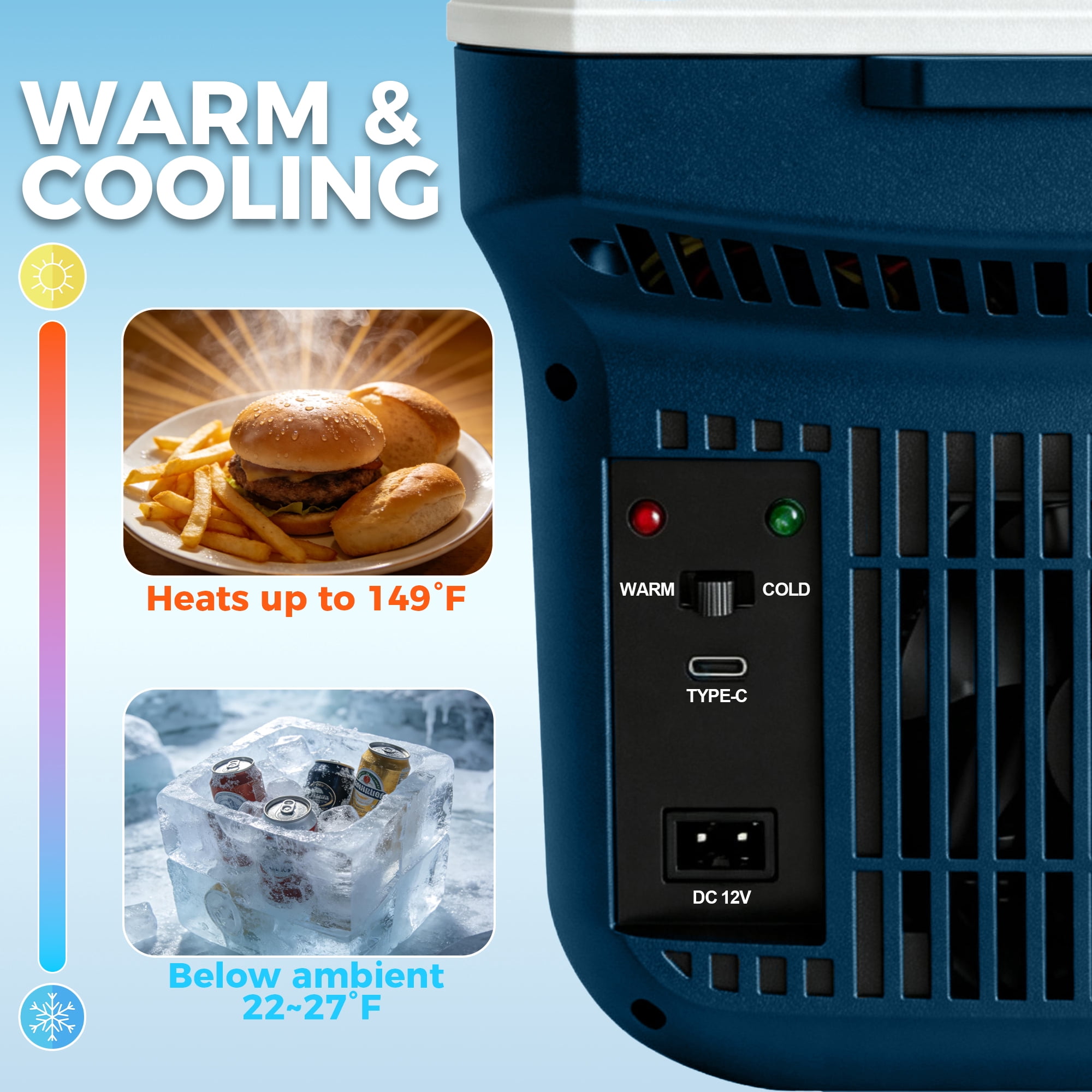 IceBlue 8L car refrigerator(9V type-C/12V DC), Dual Temperature (Cold and Hot), compact Mini Fridge for Camping, Travel, Truck, Home, Fishing, RV and Outdoor, with Shoulder Strap