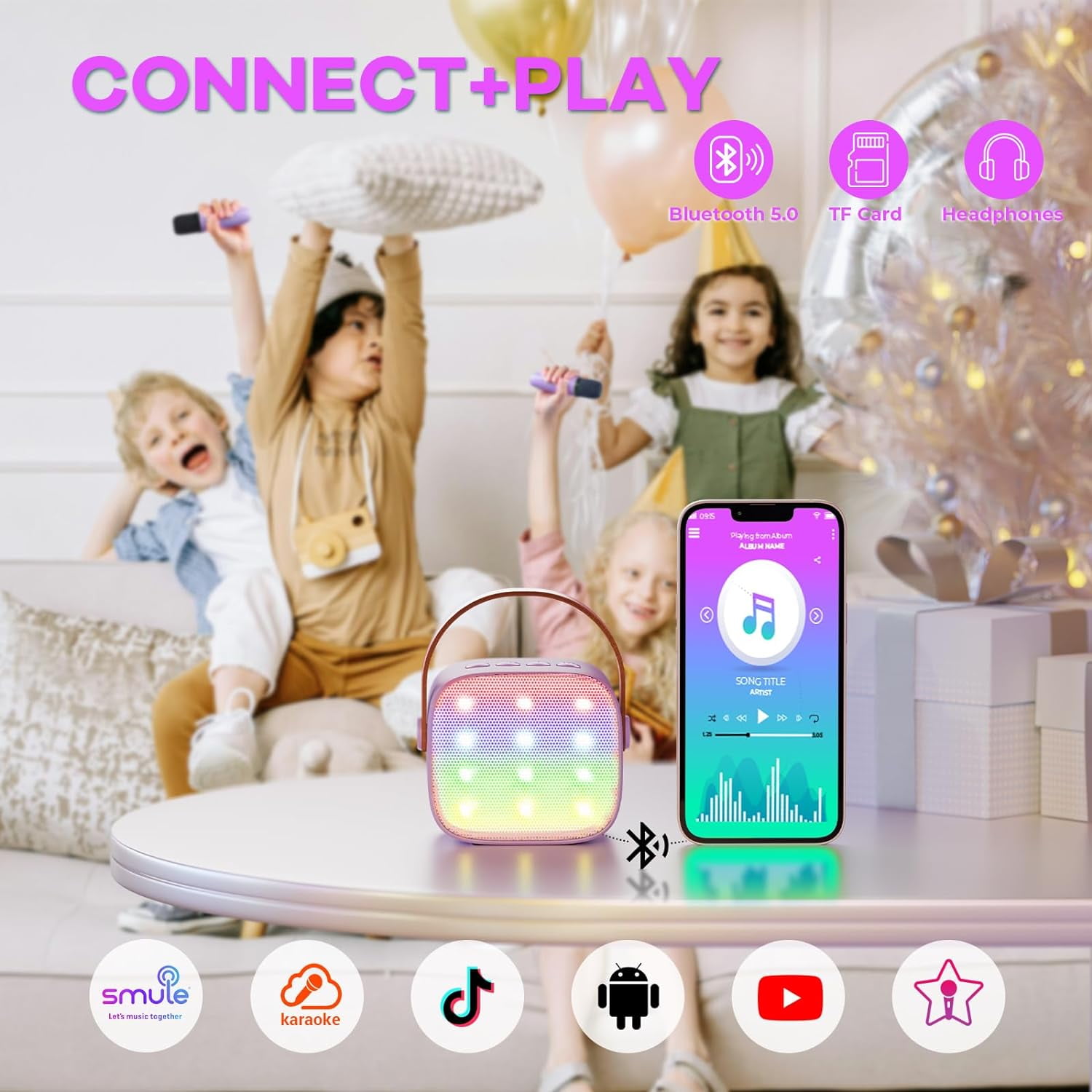 Mini Karaoke Machine with 2 Wireless Microphones,  Christmas Birthday Toy Gift （Purple)