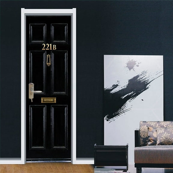 3D Door Stickers Black Wooden Simulation Vinyl Waterproof Self Adhesive Door Mural Decals for Bedroom Office Bathroom,SP-F245,S(38.5x200cmx2Pcs)