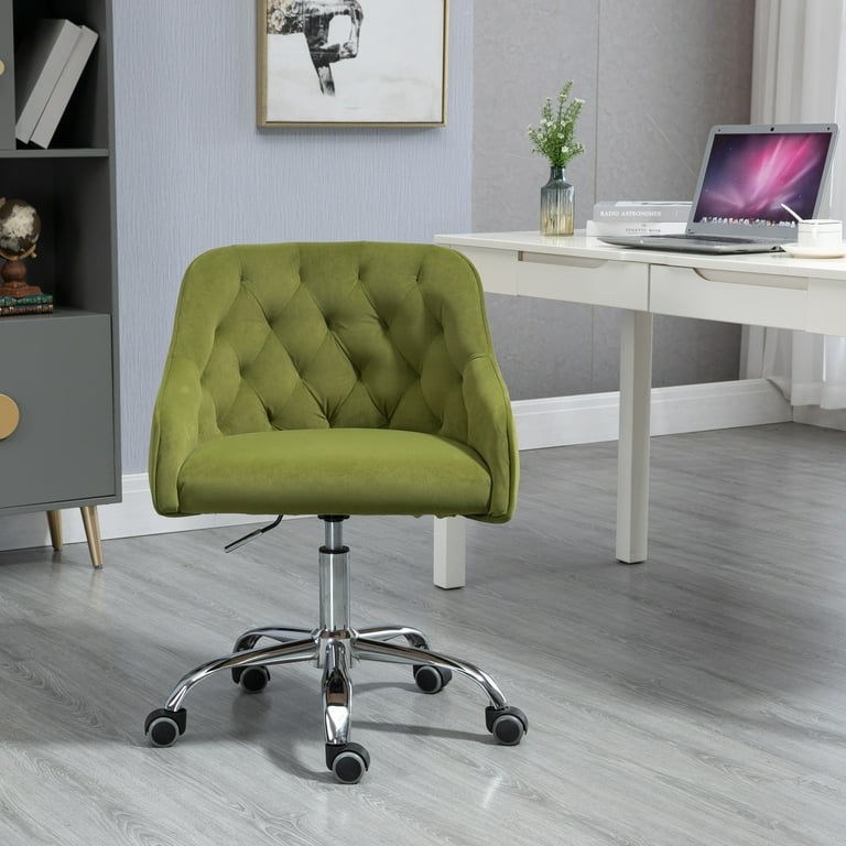 AVAWING Modern Velvet Home Office Computer Desk Task Chair W/Wheels  Mid-Back Adjustable Swivel with Arms Green Chair 