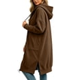 thumbnail image 5 of SETOOFF Women Long Maxi Length Zip Up Hooded Sweatshirt Side Split Long Line Hoodie Coat Oversized Drawstring Hood Jacket with Pockets Solid Color Casual Layering Outerwear for Fall Winter, 5 of 6