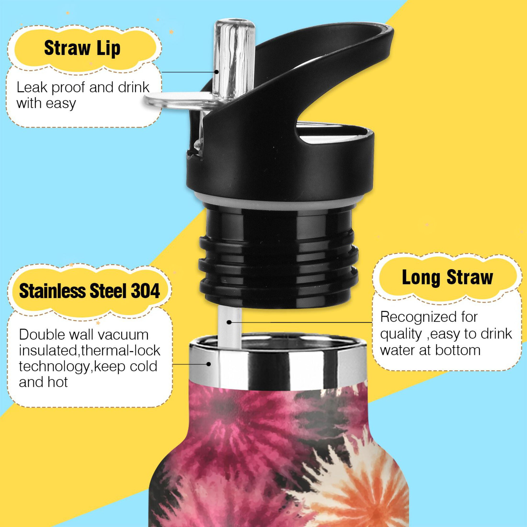 600ML Stainless Steel Insulated Cup Sports Water Bottle Portable Thermos Cup Water Glasses Insulated Tumblers Convenient and Durable Red Tie-dye
