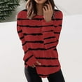 thumbnail image 2 of Htigea Striped Sweatshirt for Women Crewneck Long Sleeve Casual Loose Tunic Tops Fall Everyday Sweatshirt Wine XL, 2 of 5