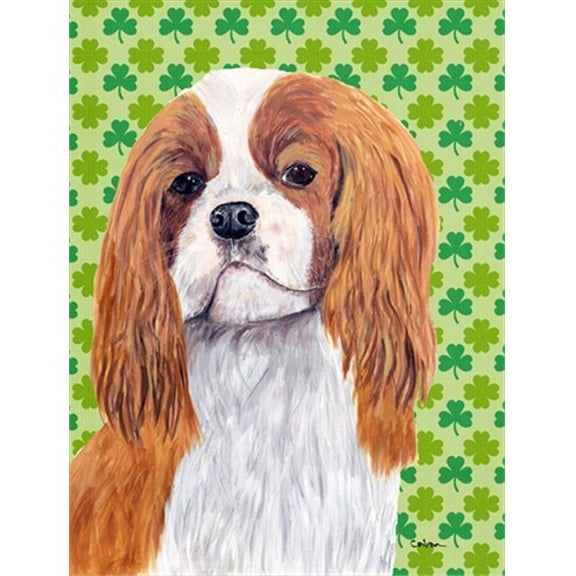 15 x 15 In. Cavalier Spaniel St. Patricks Day Shamrock Portrait Flag, Garden Size
