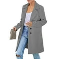 thumbnail image 2 of Women's Notch Lapel Double Breasted Wool Blend Mid Long Pea Trench Coat Gray XL, 2 of 5