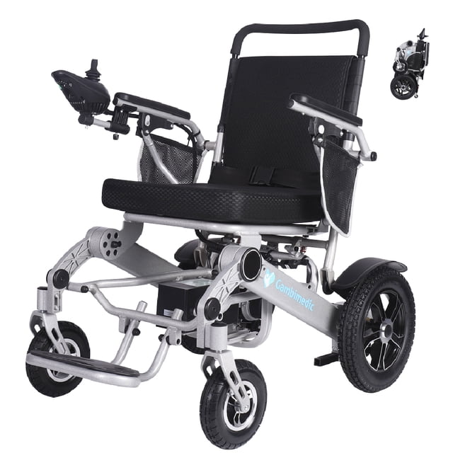 Silla de ruedas eléctrica Plegable Gambimedic Aluminio Ligera Portatil color Negro con Gris