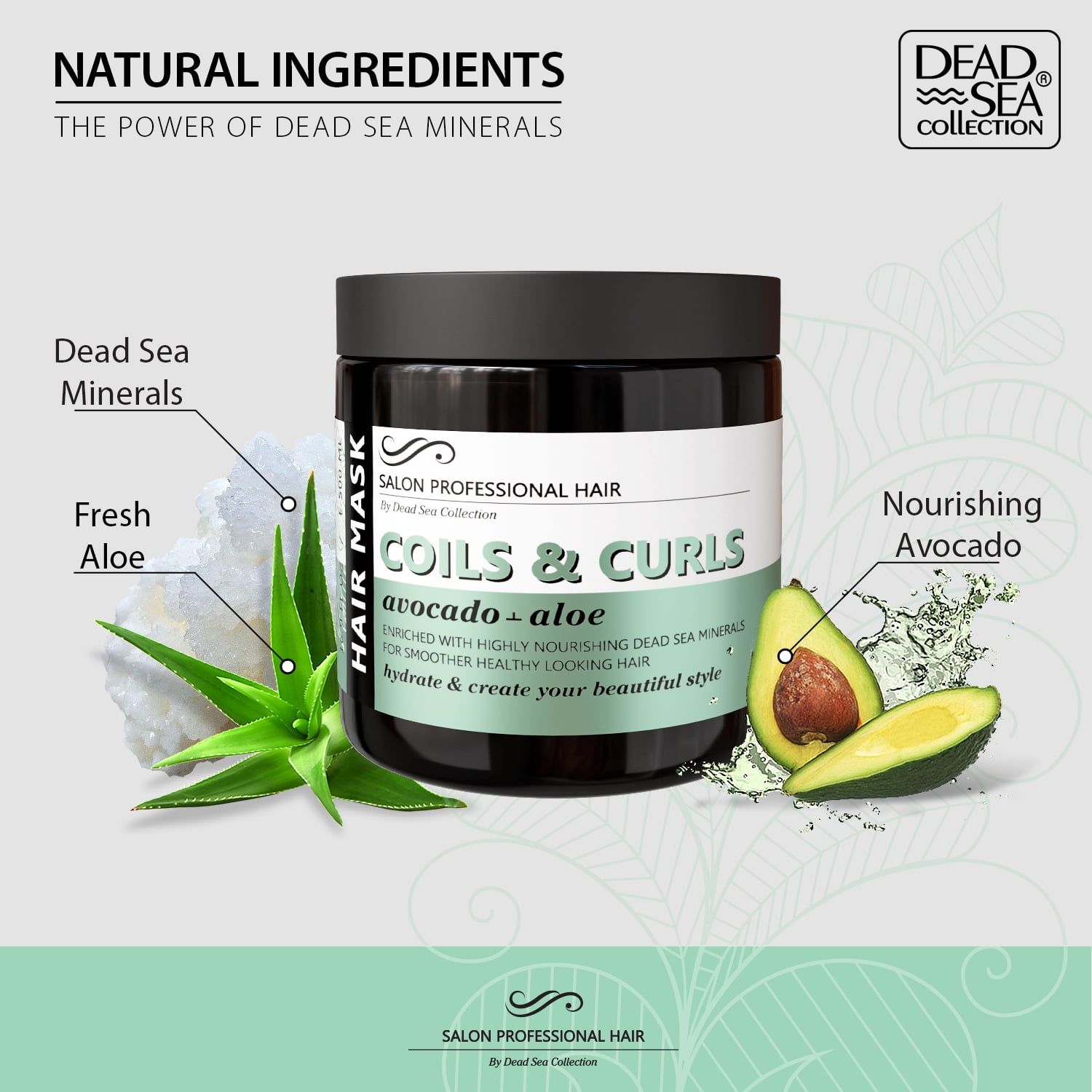 Dead Sea Collection Hair Mask for Curly Hair - with Avocado, Aloe and Nourishing Dead Sea Minerals - Repair, Strengthens and Moisturizes Hair - 16.9 fl. Oz