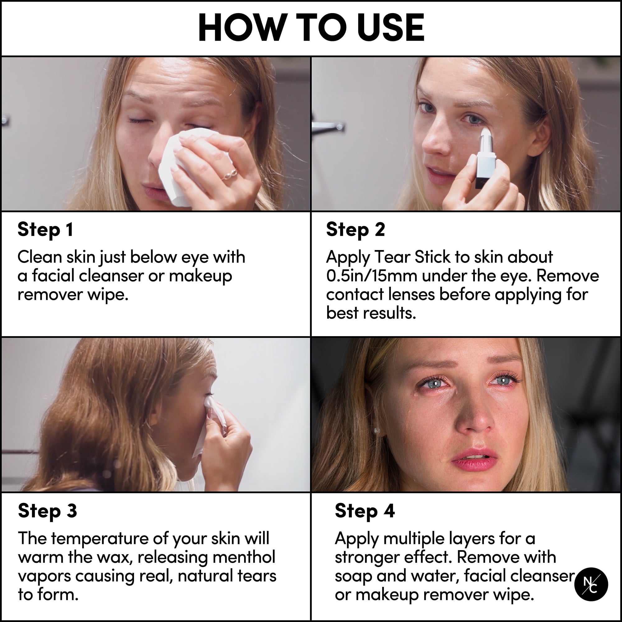 Narrative Cosmetics Tear Stick, Menthol-Infused Wax for Natural Tears on Cue, Professional SFX Makeup for Film, Theatre, TV, Acting