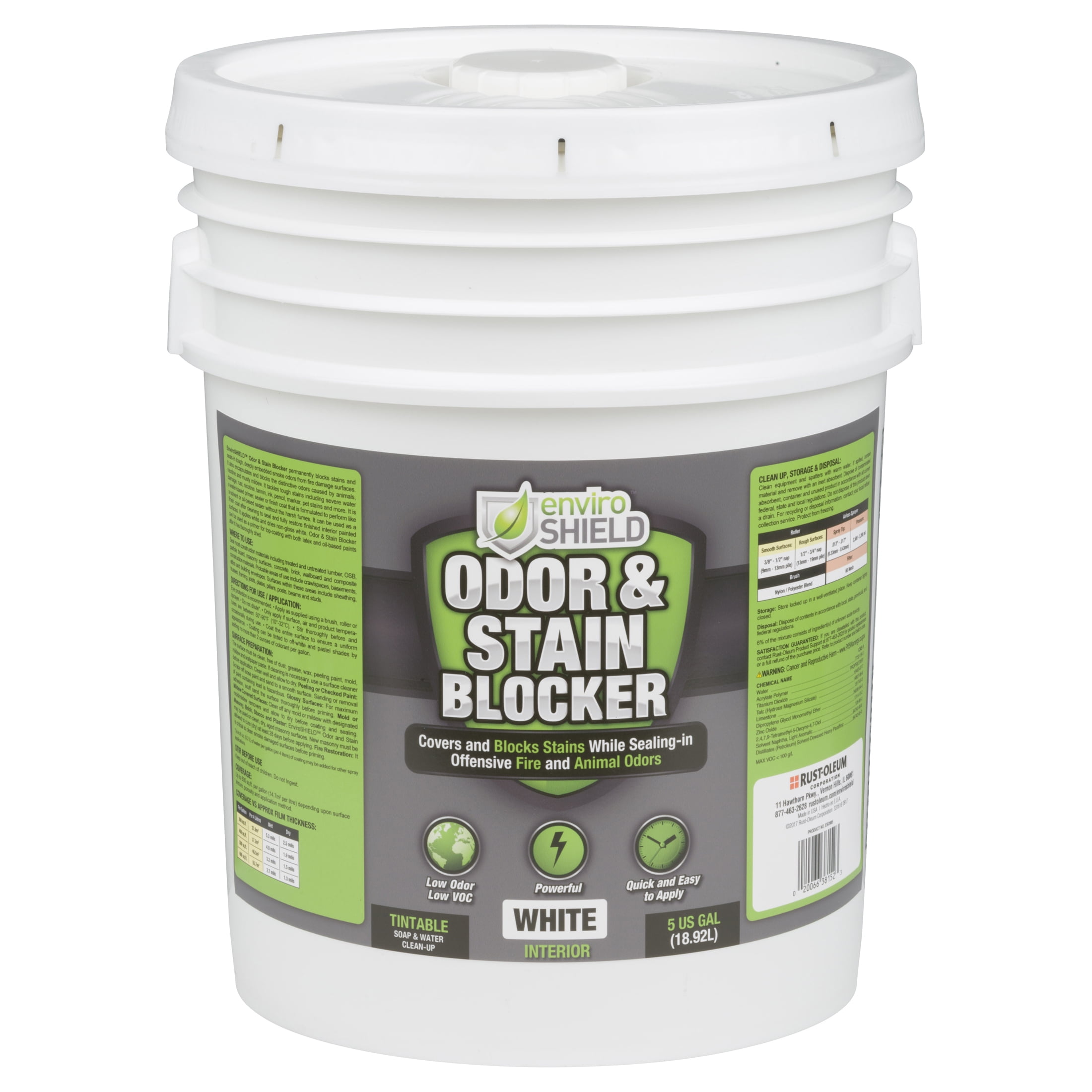 White, Rust-Oleum EnviroShield Odor & Stain Blocker - ESO905, 5 Gallon- 1 Pack