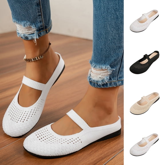 Miluxas Women's Ballet Shoes Comfortable Slip on Round Toe Flat Casual Shoes for Walking, Driving, Dressy White 9.5(43)