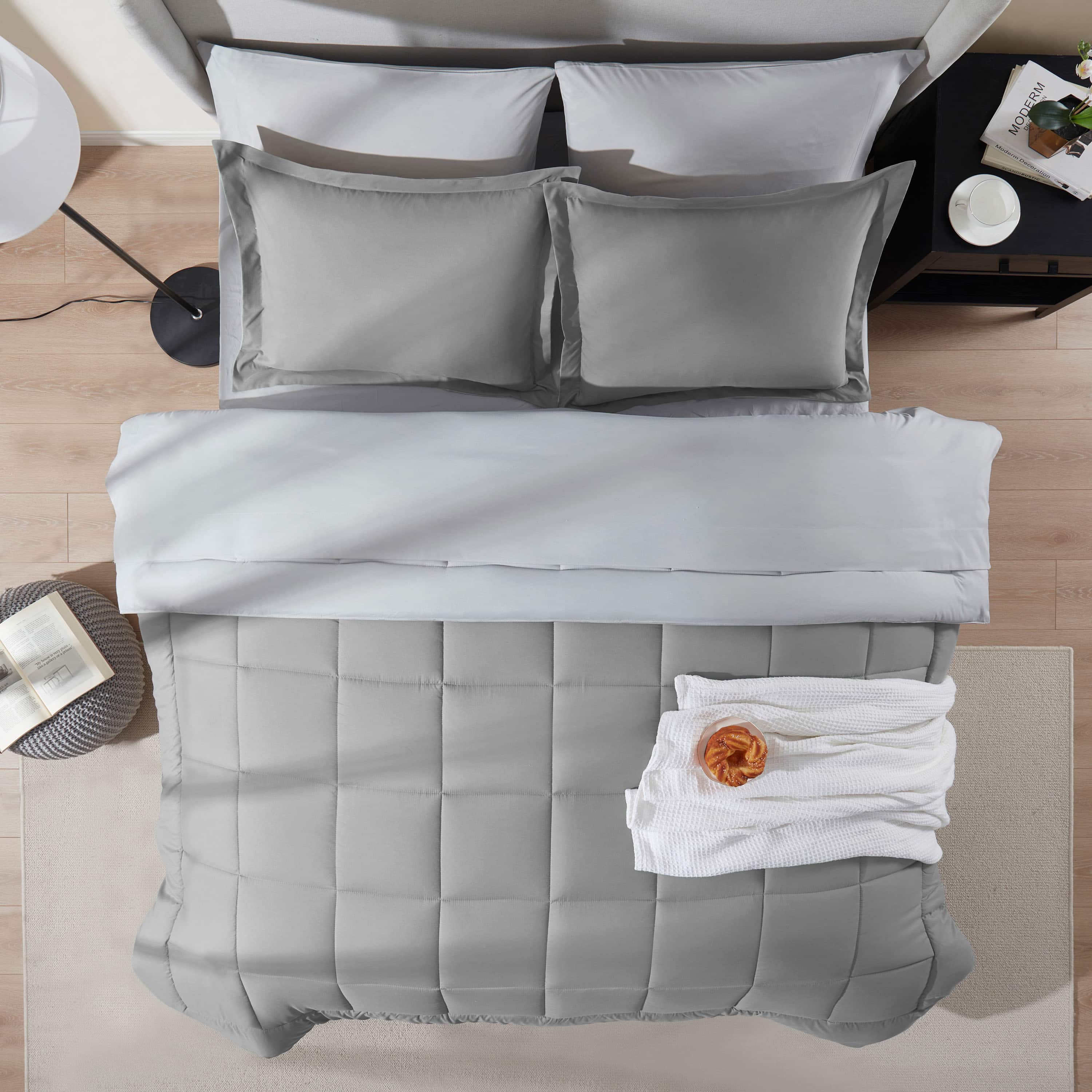Virtu Queen Comforter Set, 7 Piece Bed in a Bag, Bedding Comforter Set with Sheets, Reversible Bedding Sets, Gray