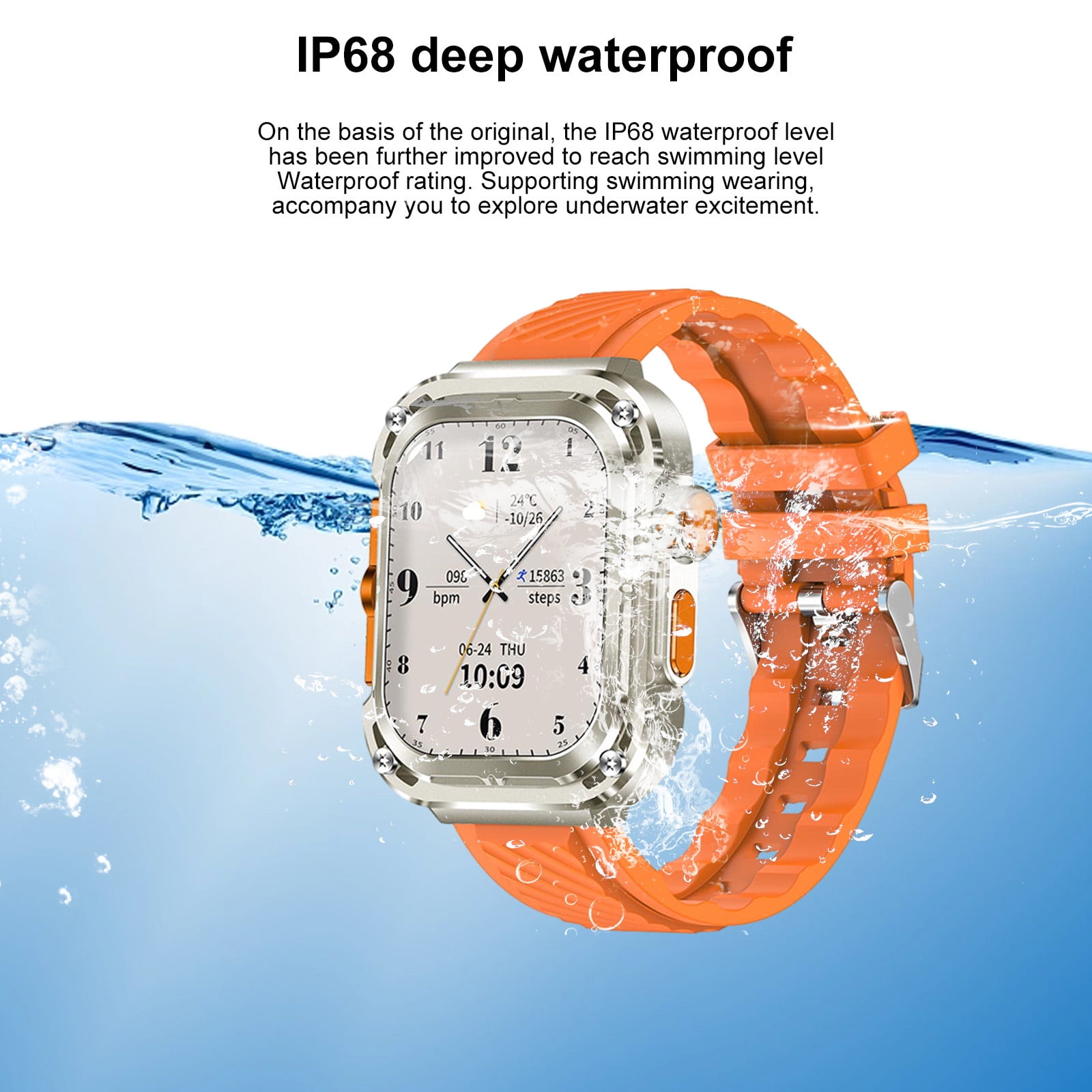 Jubipavy Smart Wearable Watch Multifunction HD Rectangular Screen Wireless Magnetic Charging NFC Access Control Motion Record IP68 Watertightness Bluetooth Function