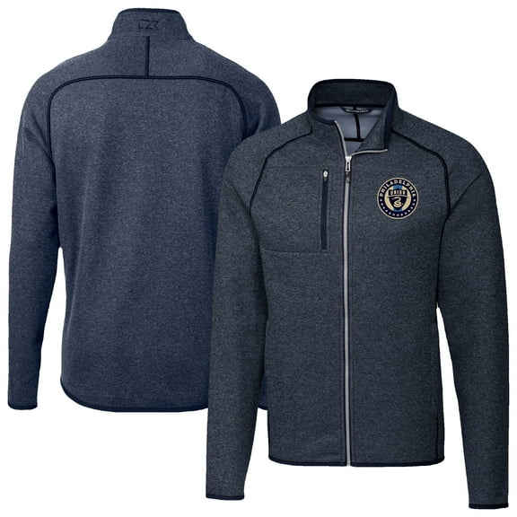 Men's-Cutter & Buck Heather Navy Philadelphia Union Mainsail Sweater-Knit Full-Zip Jacket