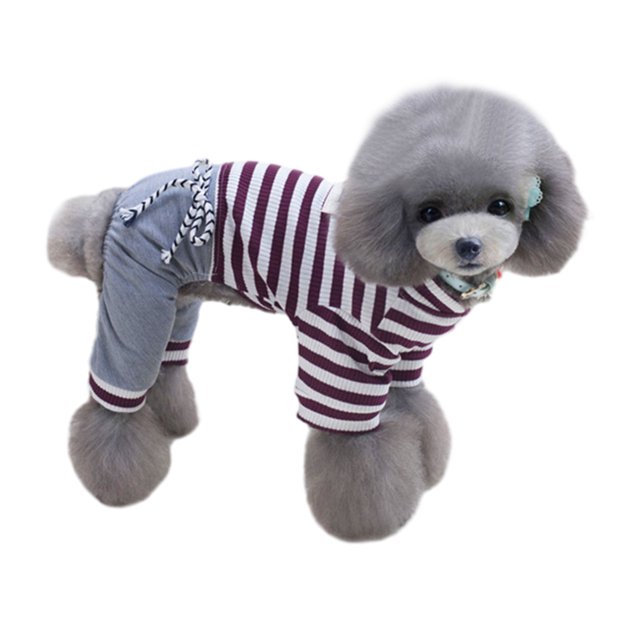 Mono de rayas para mascotas, ropa para perros, adorable abrigo para cachorros, ropa para perros pequeños y medianos (marrón) M