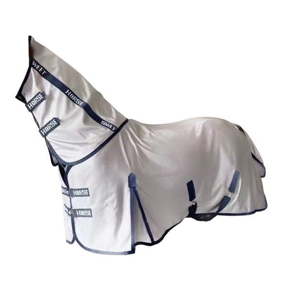 Quzzie Horse Fly Sheet Lightweight Mesh Blanket Neck Cover Rug Sun Protection Equine Turnout Horsewear Equestrian Clothing suitable for pasture competition travel Back Length 155cm