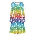 thumbnail image 4 of Renewold Fashion Women Dresses for Special Occasions Novelty Valentine's Day Sundress Birthday Gifts Rainbow Stripes Hearts Long Sleeve Pleated Midi Dress Size XL, 4 of 7