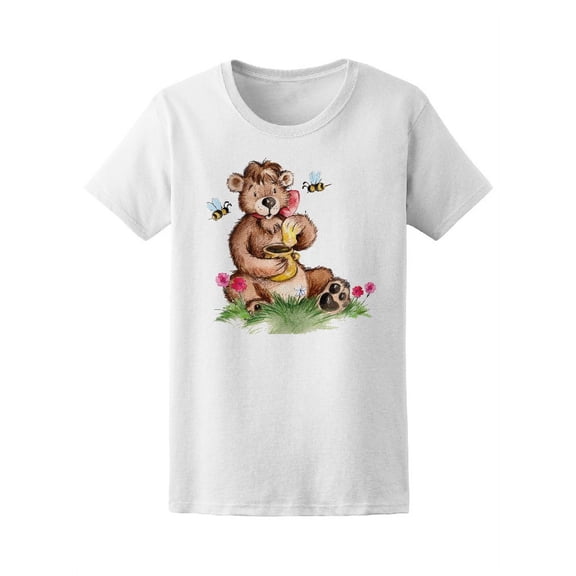 Cute Bear Eats Honey T-Shirt Women -Image by Shutterstock, Female Large