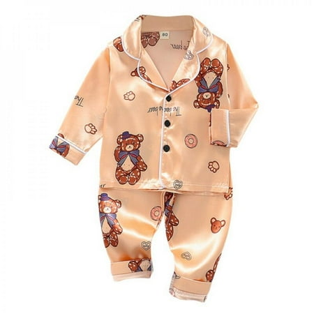 

SweetCandy Autumn Toddler Satin Sleepwear Long-sleeved Pijama Trousers Children Pajamas Suit Cartoon Long Nightwear Kids Home Service