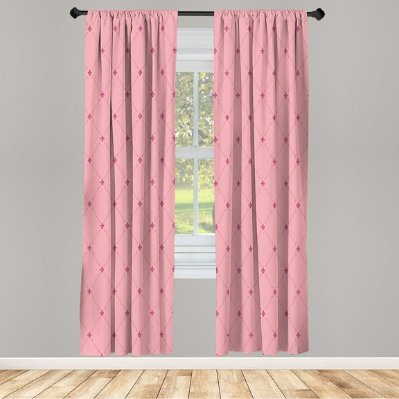 Ambesonne Fleur De Lis Curtains, Damask Pattern Vintage, Pair of 28"x84", Pale Pink