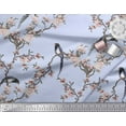 thumbnail image 3 of Soimoi Blue Velvet Fabric Floral & Paradise Whydah Bird Printed Fabric 1 Yard 60 Inch Wide, 3 of 3