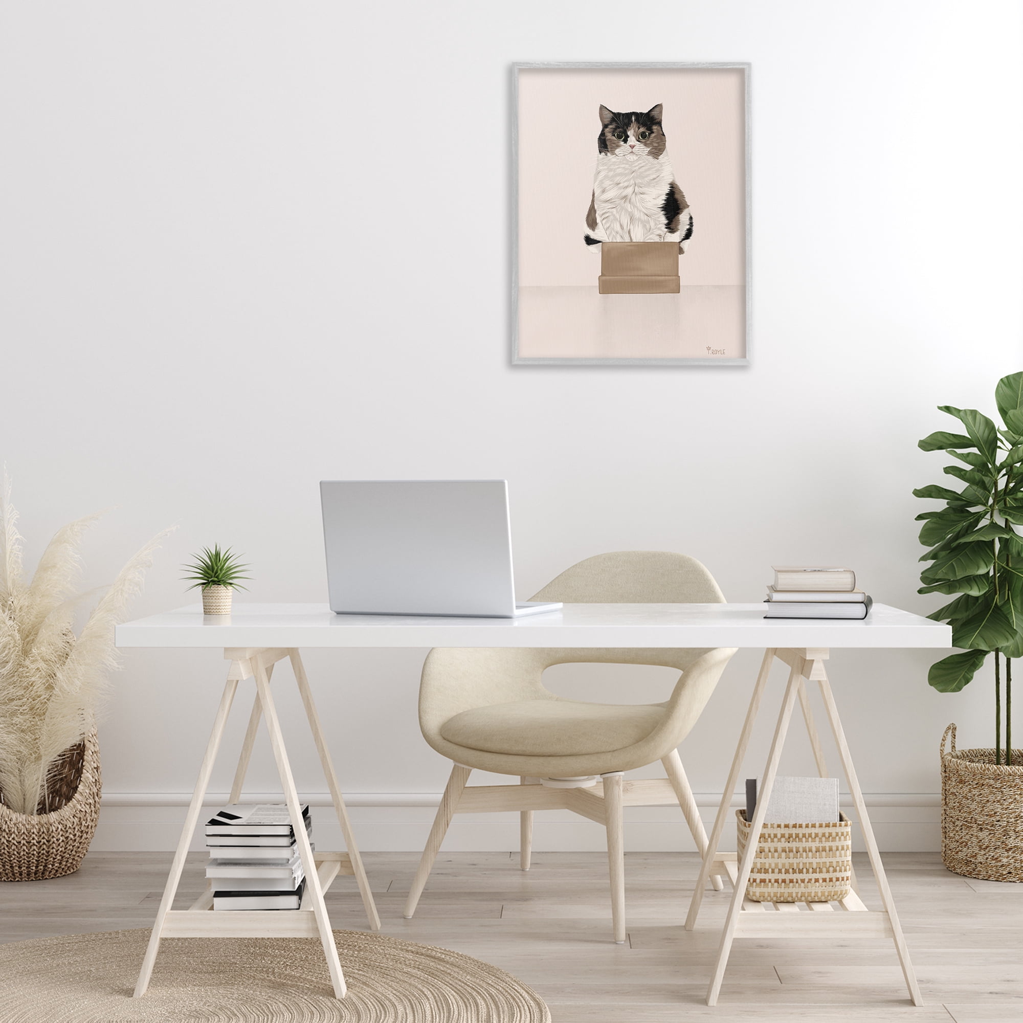 Stupell Industries Cat in Cardboard Box Animals & Insects Painting Gray Framed Art Print Wall Art, 24 x 30
