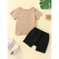 thumbnail image 3 of Qmyliery Newborn Boy Short Pants Outfits, Short Sleeve Letter Printed Crew Neck T-Shirt + Elastic Waist Tie-Up Shorts Set, 3 of 9