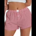 thumbnail image 4 of Pantalones Cortos de Pijama A Cuadros Y2K para Mujer, Tipo Bóxer Elástico, Estilo Urbano Rojo M, 4 of 10