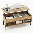 thumbnail image 1 of Topbuy Lift Top Coffee Table with Metal Legs Rising Center Table with Hidden Compartment & 3 Open Cubbies Multifunctional Dining Working Table, 1 of 10